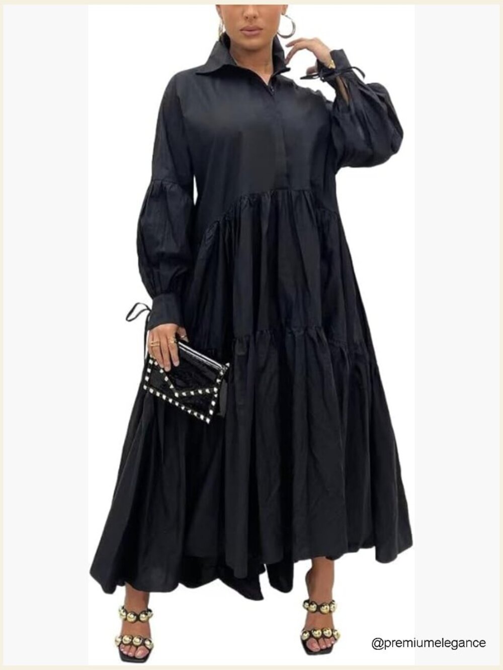 Long Sleeve Maxi Shirt Dress Button Down Loose Fit Swing Party